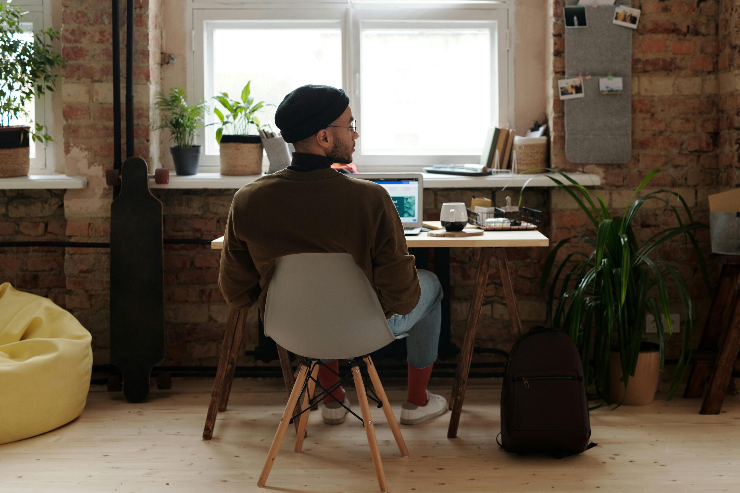 Man working from home at a desk in a home office